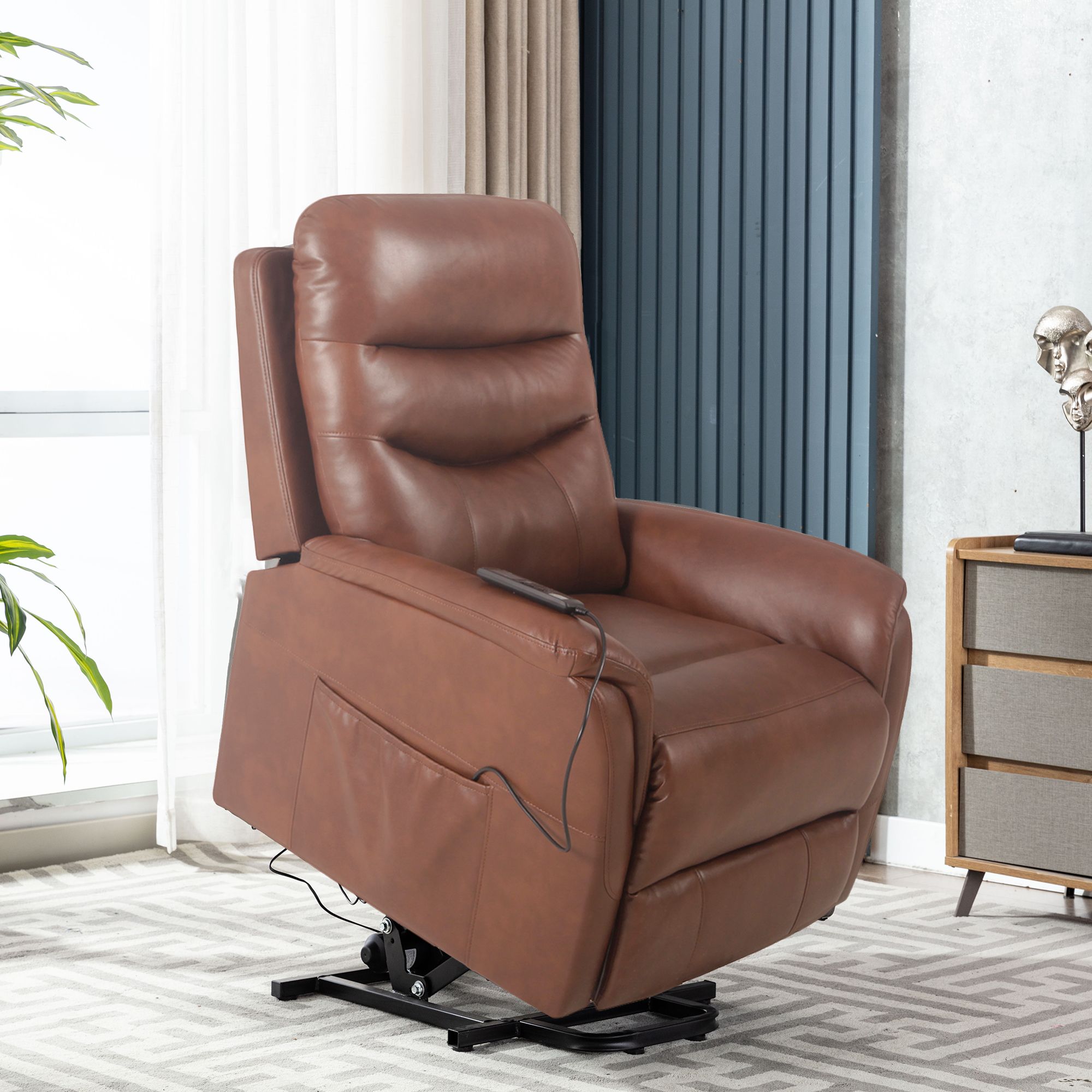 Electric Power Lift Recliner Chair with Vibration Massage and Lumbar Heat-Brown