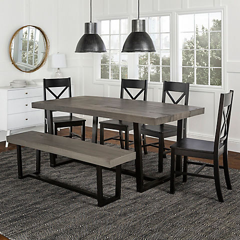 W. Trends 6 Piece Modern Farmhouse Solid Wood Dining Set - Black/Grey