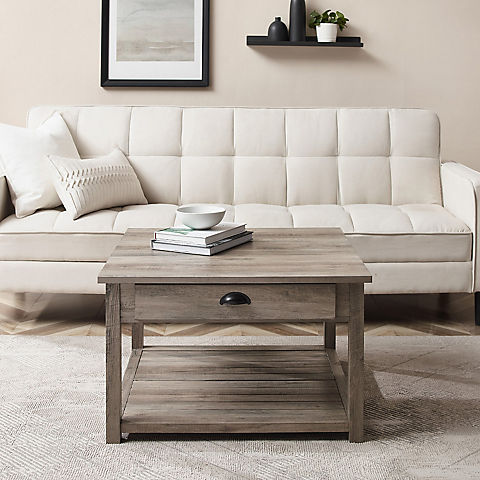 W. Trends 30" Modern Farmhouse Square Single Drawer Coffee Table