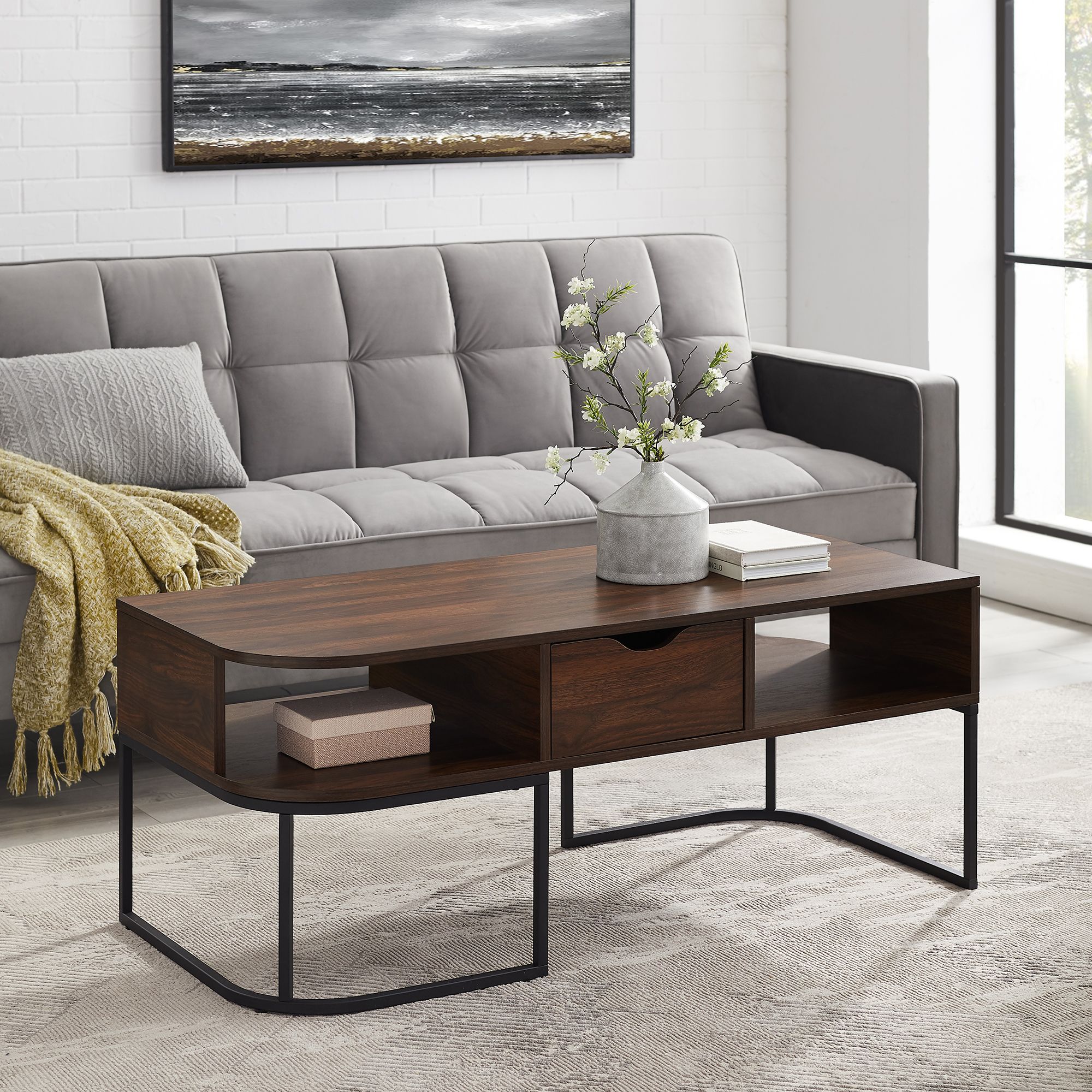 W. Trends 44 Modern Curved Edge Single Drawer Coffee Table