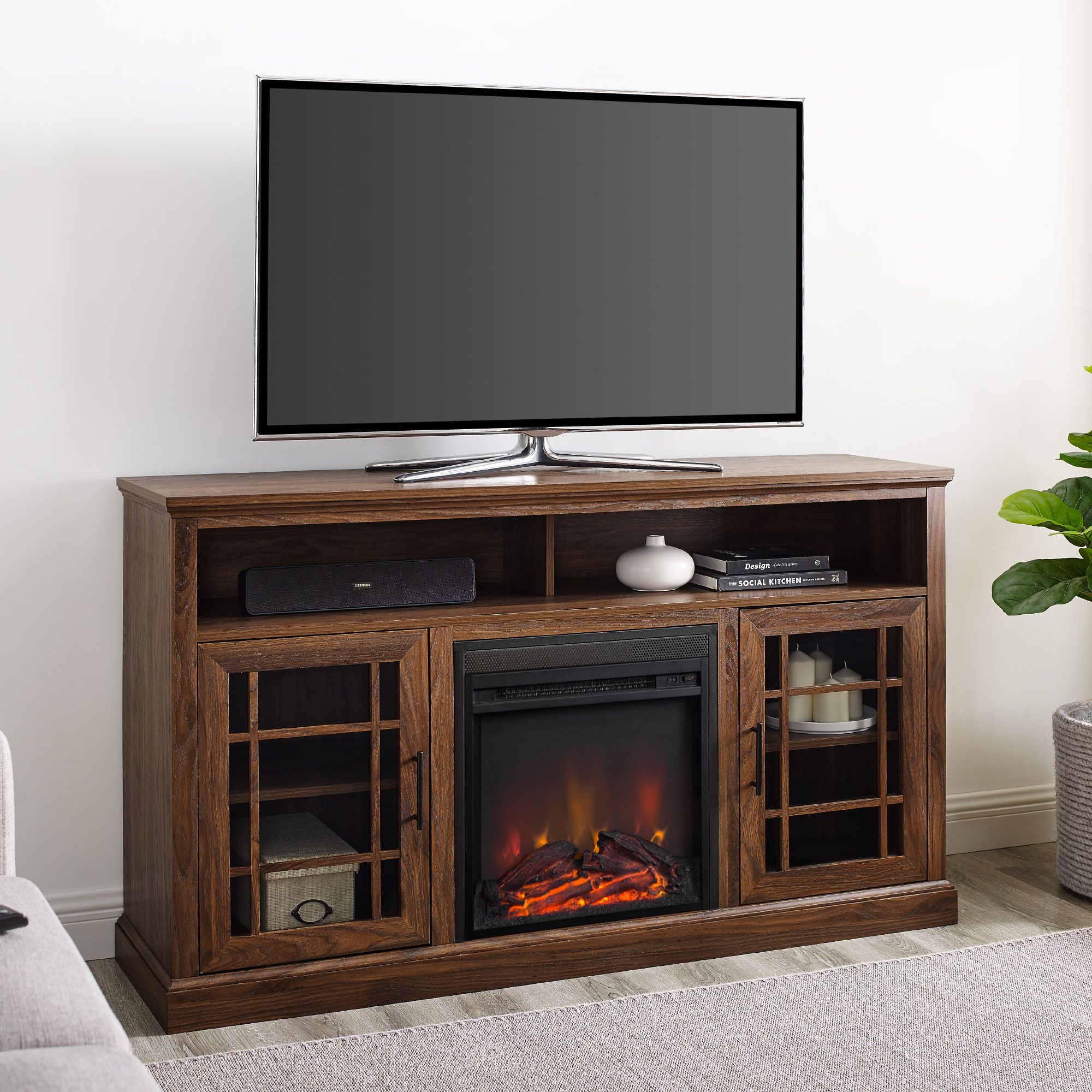 W Trends 58 Glass Fireplace Tv Stand For Tvs Up To 65 Bjs Wholesale Club