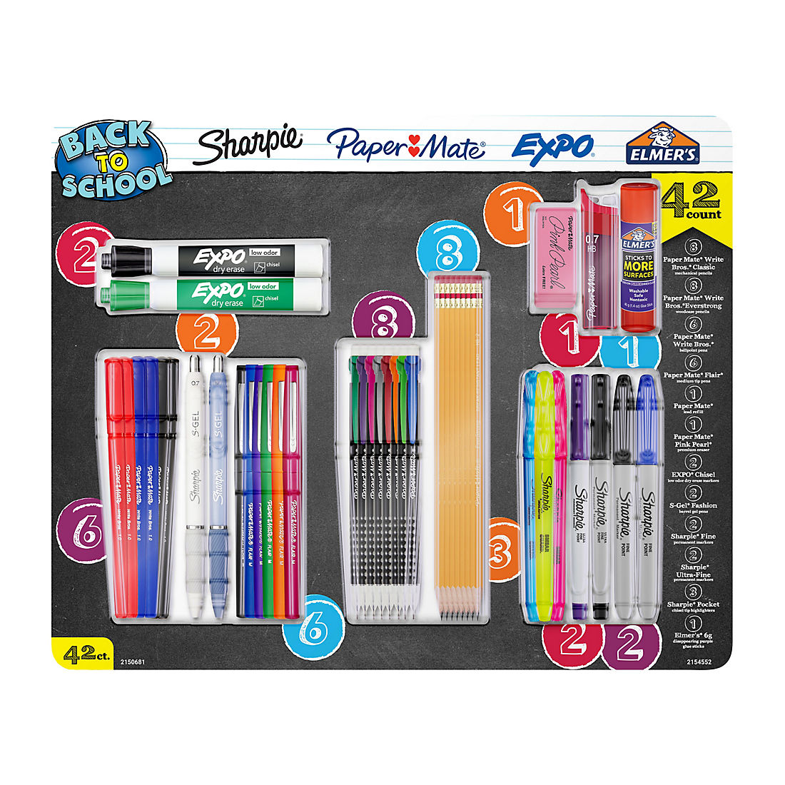 Expo Paper Mate Elmer’s 38 Count School Glue Sharpie Woodcase Pencils Gel Pens School Supplies Variety Pack Permanent Markers Mechanical Pencils and More Glue Sticks Ballpoint Pens 