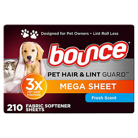 Bounce Pet Hair & Lint Guard Mega Dryer Sheets, Fresh Scent, 210 ct.