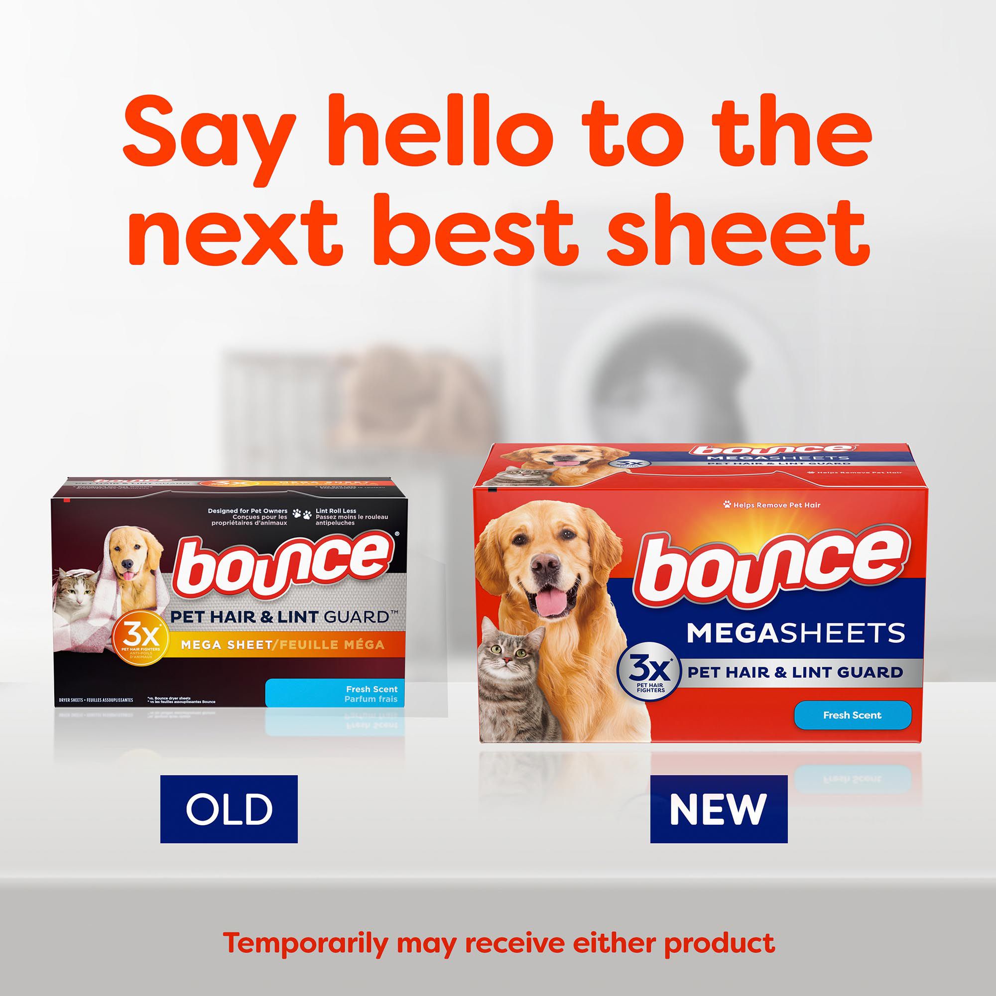 Bounce Pet Hair and Lint Guard Mega Dryer Sheets with 3X Pet Hair