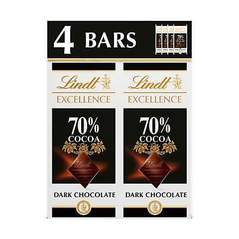 Lindt Excellence 70% Dark Chocolate Candy Bar, 4 ct./3.5 oz.
