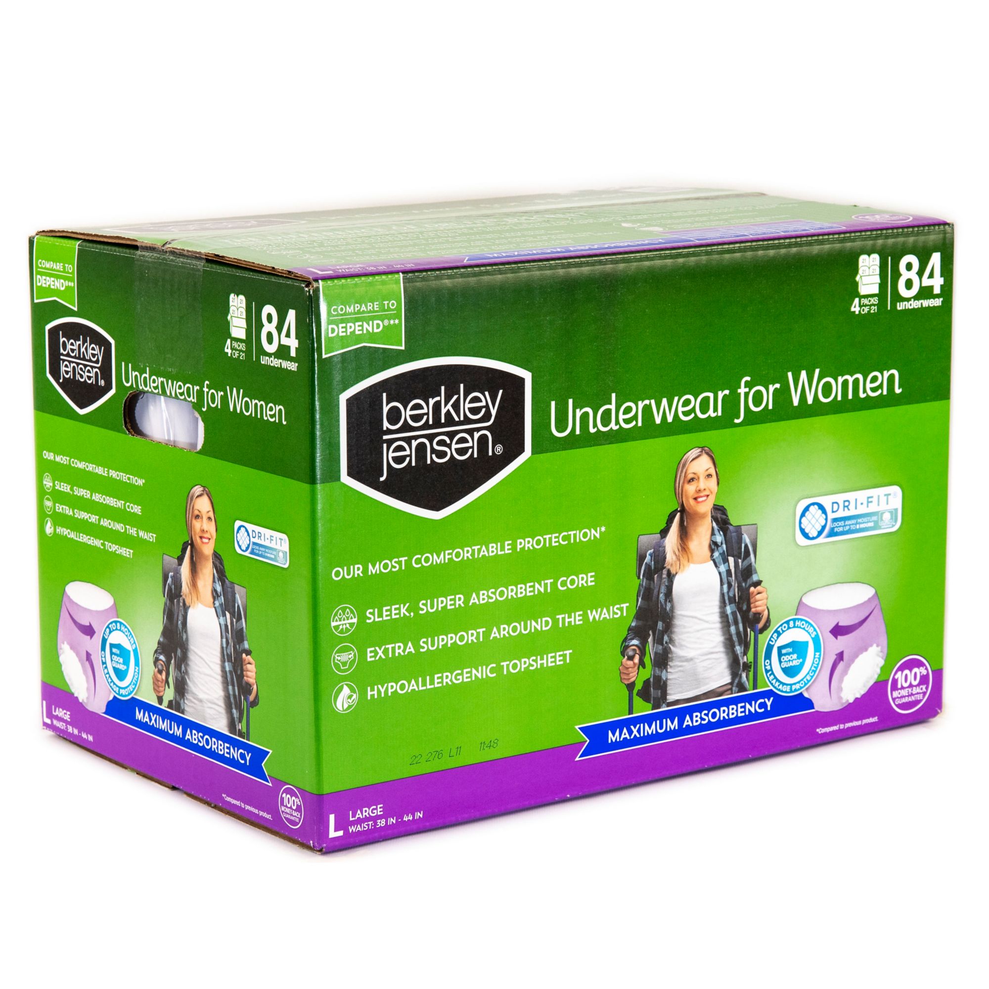 Berkley Jensen Incontinence and Post Partum Underwear for Women, Size Large,  84 ct.