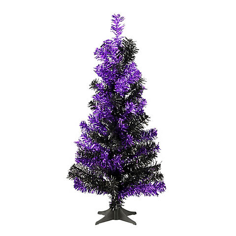 National Tree 2' Tinsel Tree-Black and Purple