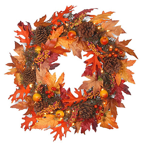 National Tree 24" Maple Wreath with Clear Lights