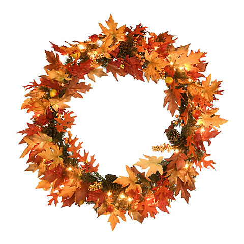 National Tree 36" Maple Wreath with Clear Lights