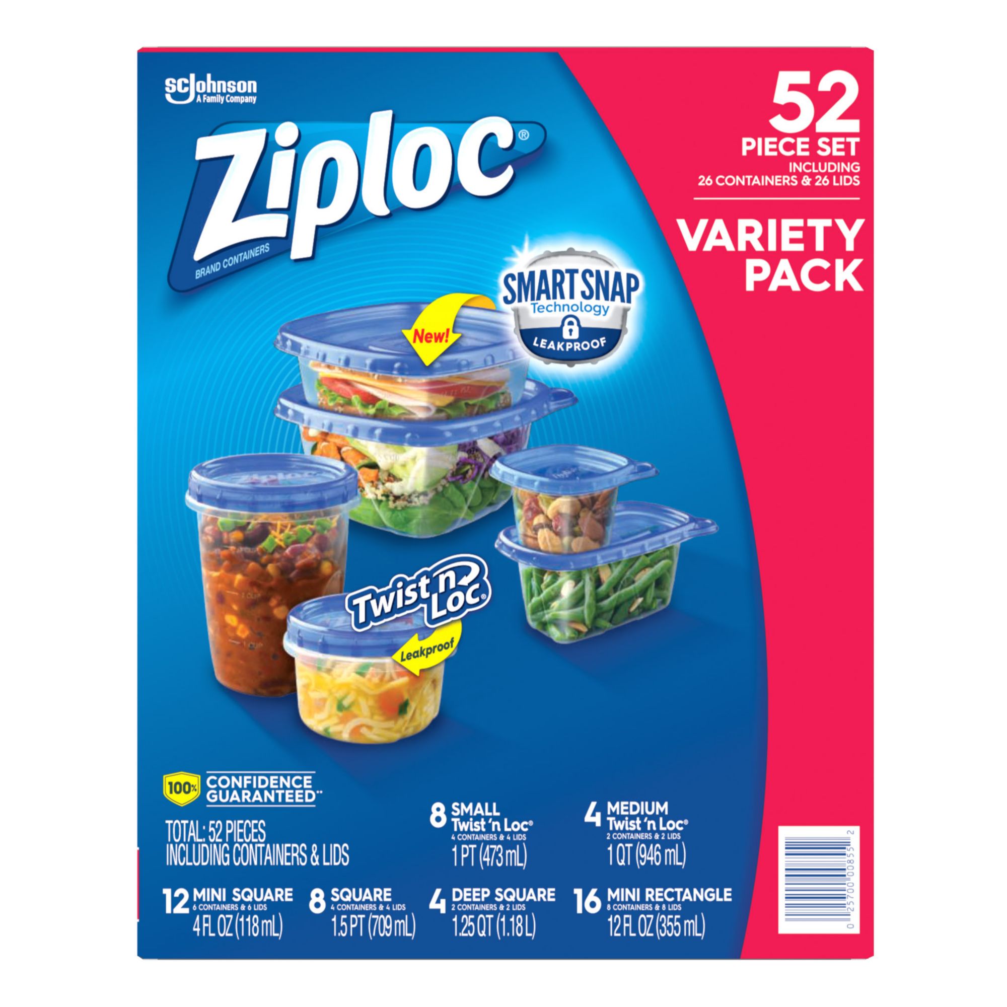 Ziploc Brand, Food Storage Containers with Lids, Twist 'n Loc, Medium  Round, 4 ct