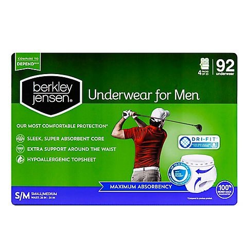 Berkley Jensen Incontinence Underwear for Men, Size Small/Medium, 92 ct.