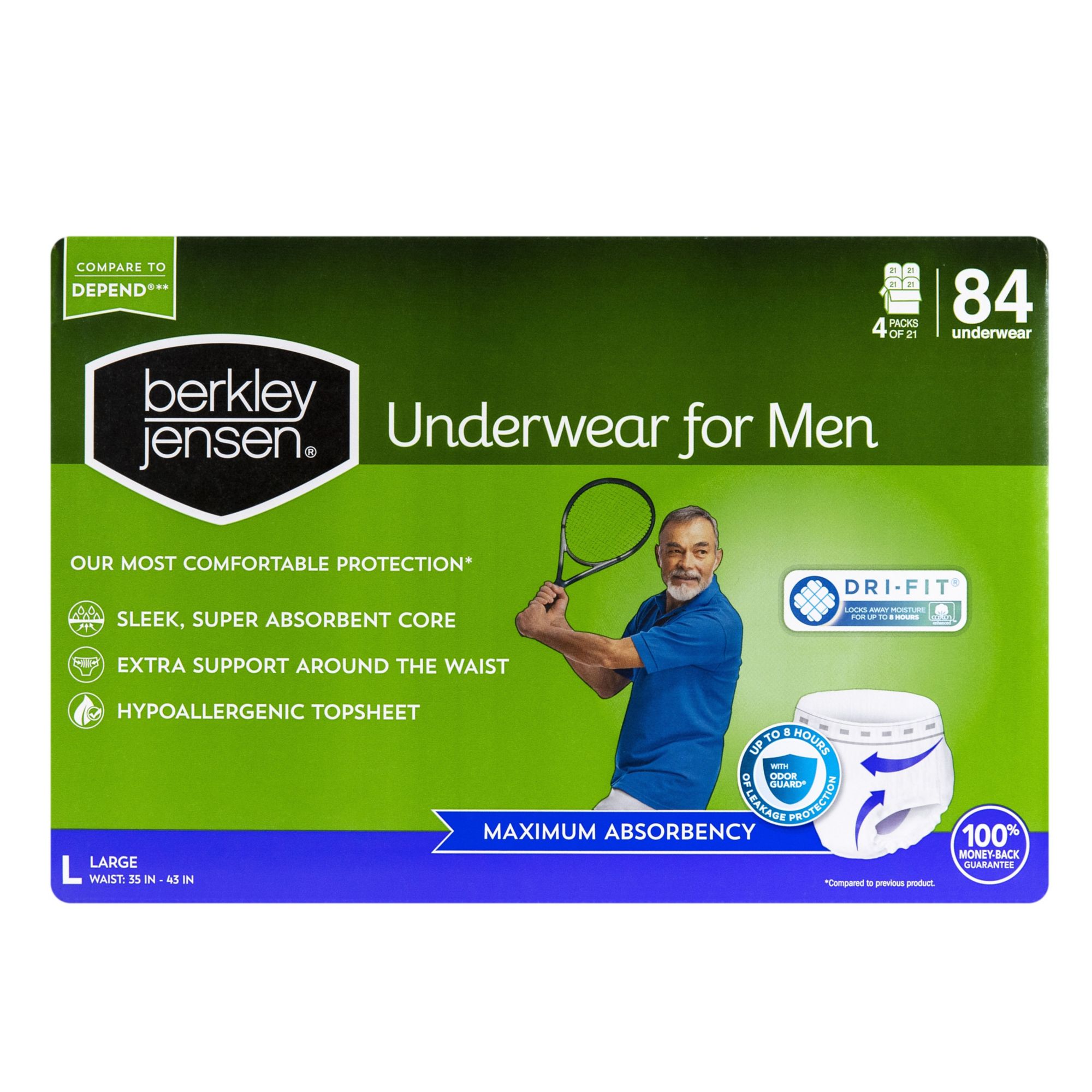 Berkley Jensen Incontinence Underwear for Men, Size Large, 84 ct