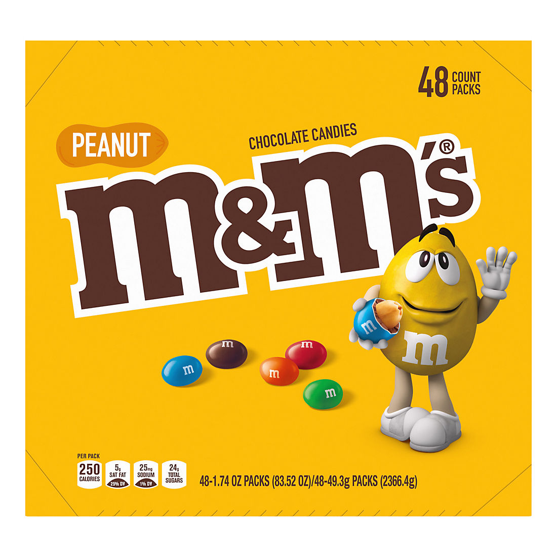 M&M'S Peanut Chocolate Candy, Full Size Bulk Candy, 48 ct./1.74 oz.