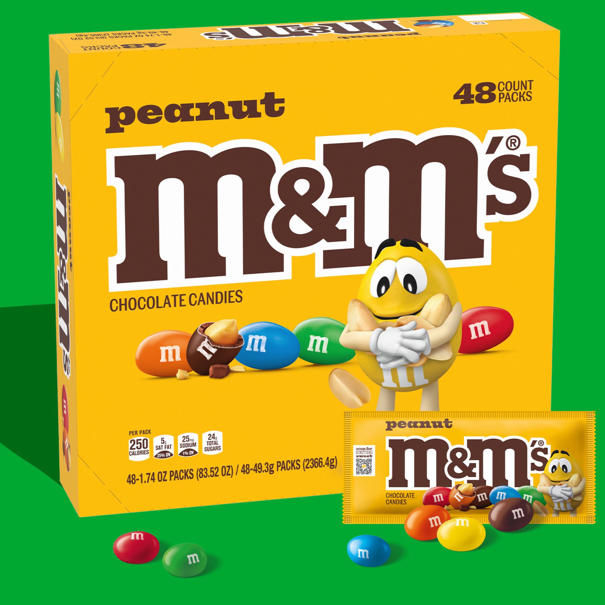 M&M'S Peanut Chocolate Candy, Full Size Bulk Candy, 48 ct./1.74 oz.