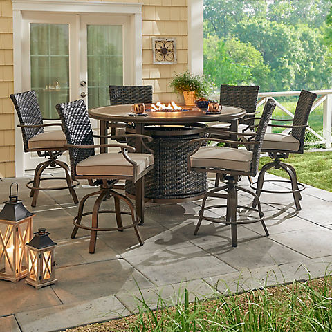 Berkley Jensen Portsmouth 7-Pc. Aluminum High Dining with Fire Pit Table and Swivel Chairs