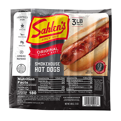 Sahlen's Smokehouse Hot Dogs, 3 lbs.