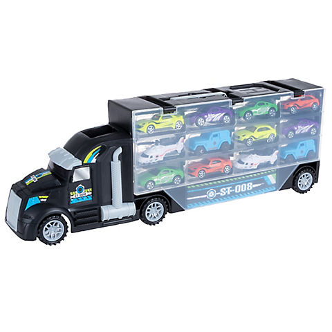 Toy Time Semi-Truck Car Carrier Set with Helipad