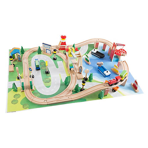 Toy Time Wooden Train Set with Playmat for Kids