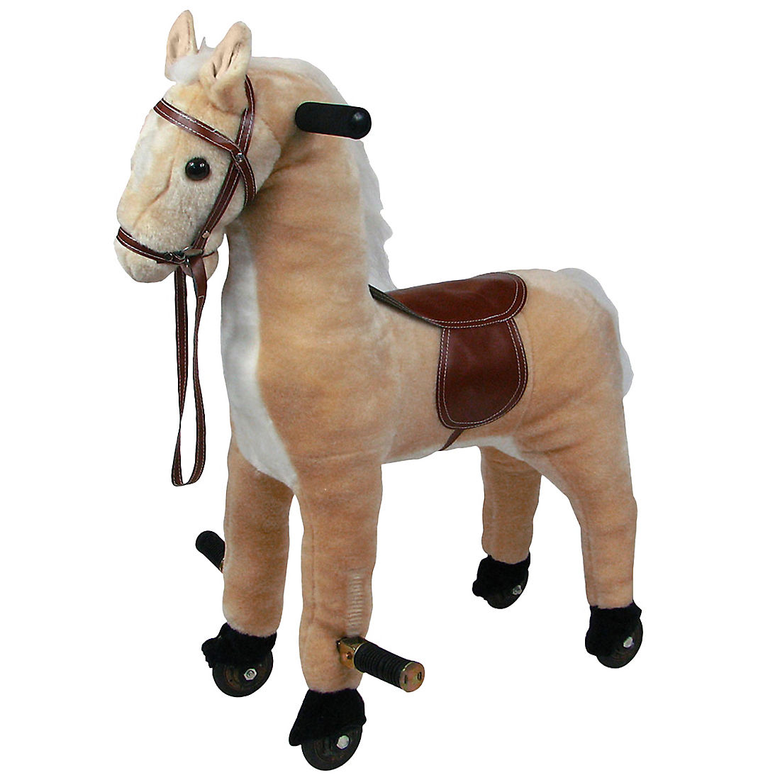 Brown Kids Ride on Walking Horse Medium Size Rolling Toy w/Extra Free Doll Pony 