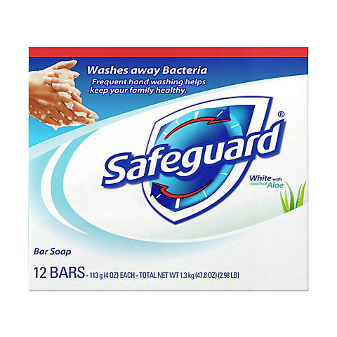 Safeguard Deodorant Bar Soap, White with Aloe 4 oz, 12 ct.