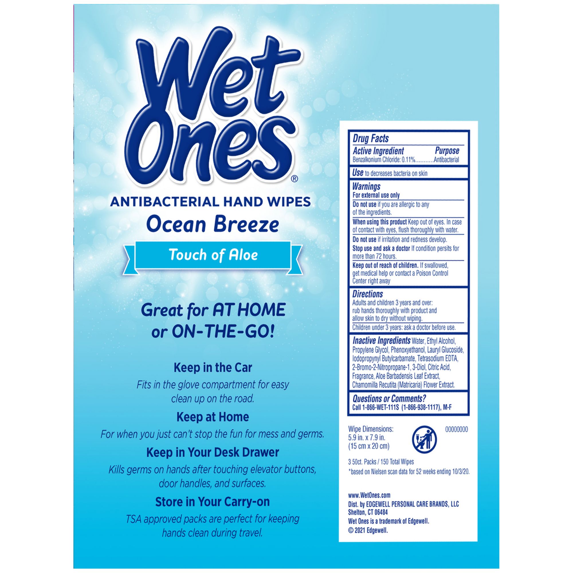 Wet Ones Anti-Bacterial Hand Wipes, 20 Wipes (Pack of 10)