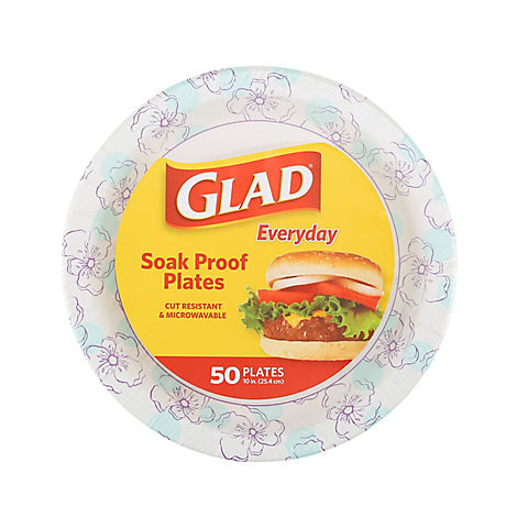 Glad Round Microwaveable Heavy Duty Paper Plates 10", 50 ct.