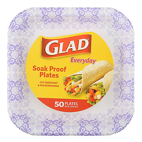Glad Square Microwaveable Heavy Duty Victorian 8.5" Paper Plates, 50 ct.