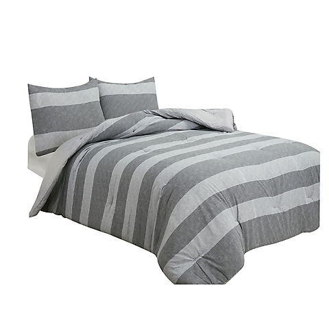 Brooklyn Flat Herringbone Wide Striped Soft Reversable Comforter Set
