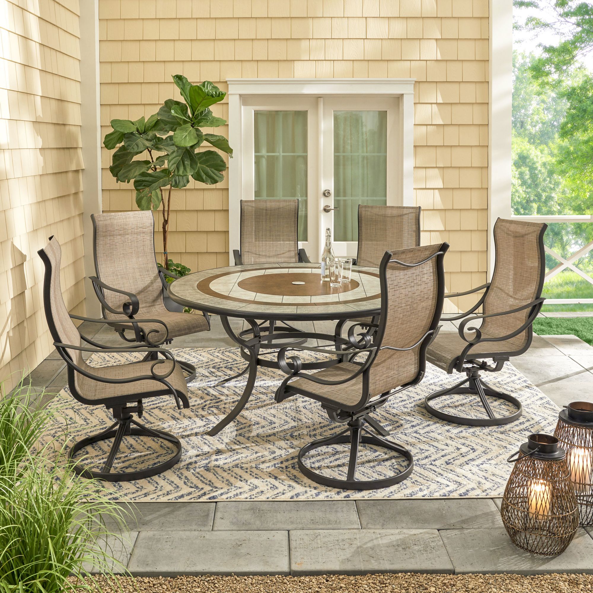 Berkley Jensen Rowley 7-Pc. Aluminum Round Dining Set – Brown