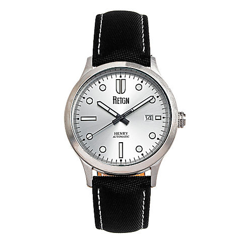 Reign Henry Automatic Canvas-Overlaid Leather-Band Watch with Date