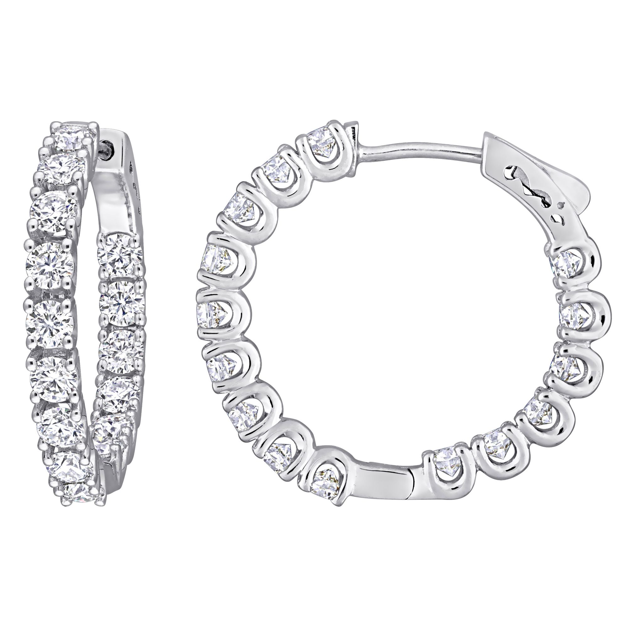 Moissanite Inside-Outside Hinged Hoop Earrings in Sterling Silver