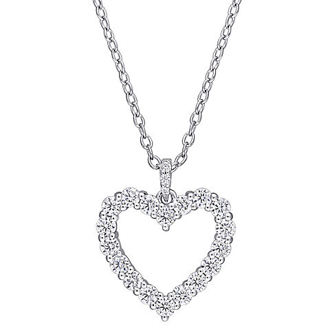 Moissanite Open Heart Pendant with Chain in Sterling Silver