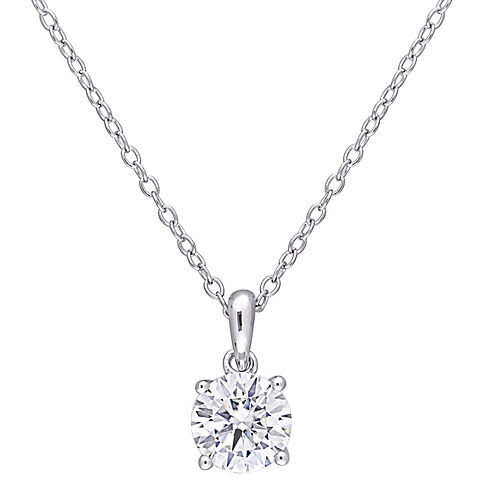 Moissanite Solitaire Pendant With Chain in Sterling Silver