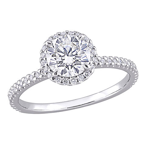 Moissanite Halo Ring in Sterling Silver