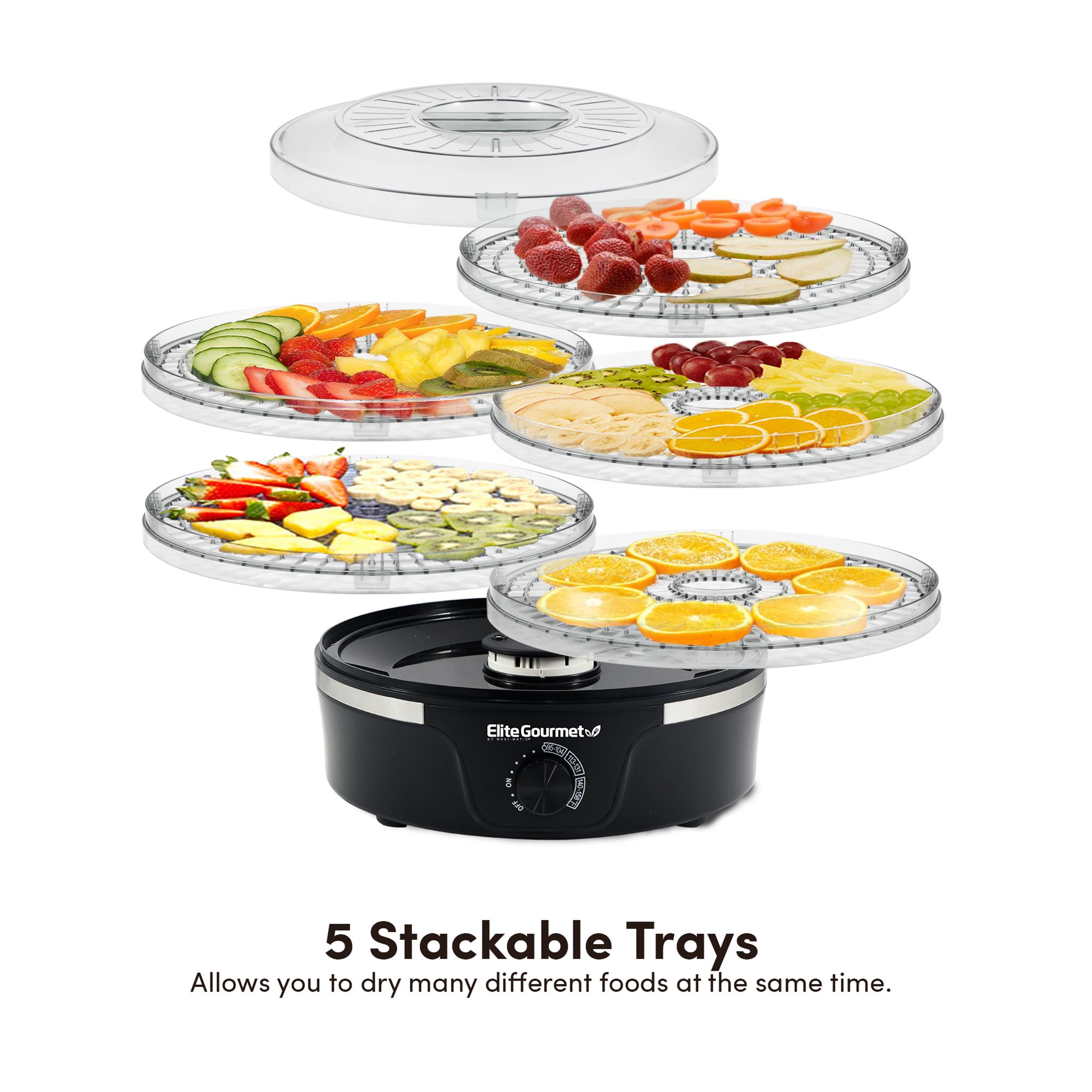Elite Gourmet 5 Stainless Steel Tray Food Dehydrator w/ Temp