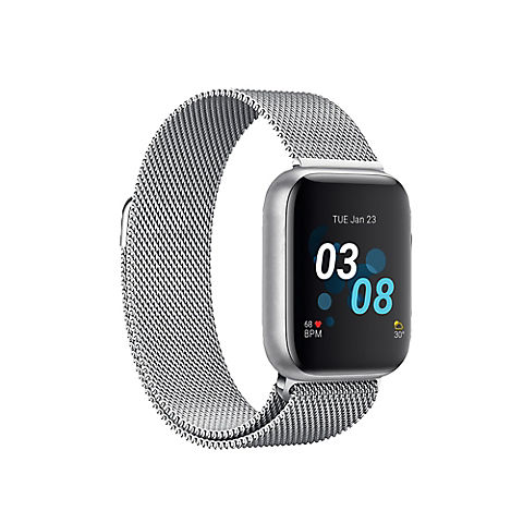 iTouch Air 3 Touchscreen Smartwatch Fitness Tracker, 44mm - Silver Case with Silver Mesh Strap