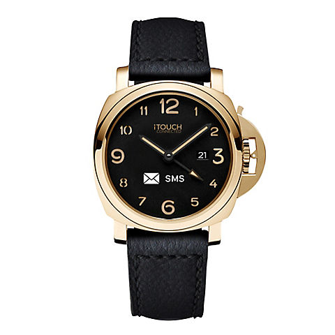 iTouch Connected Hybrid Smartwatch Fitness Tracker, 44mm - Gold Case with Black Leather Strap