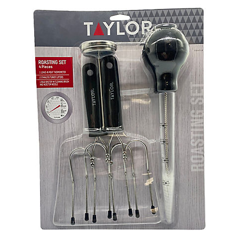 Taylor 4-Pc. Roasting Set with Leave-in Thermometer, Turkey Lifters, and Bulb Baster