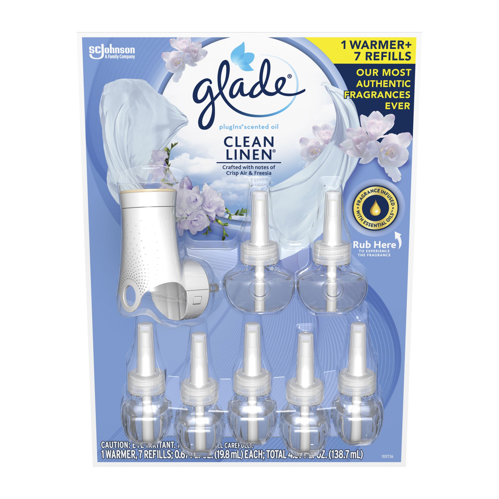 Glade PlugIns Scented Oil, Warmer + 6 Refills (Clean Linen)