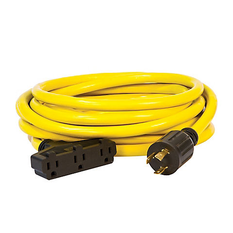 Champion 25-Foot 30-Amp 125-Volt Fan-Style Generator Extension Cord (L5-30P to three 5-15R)