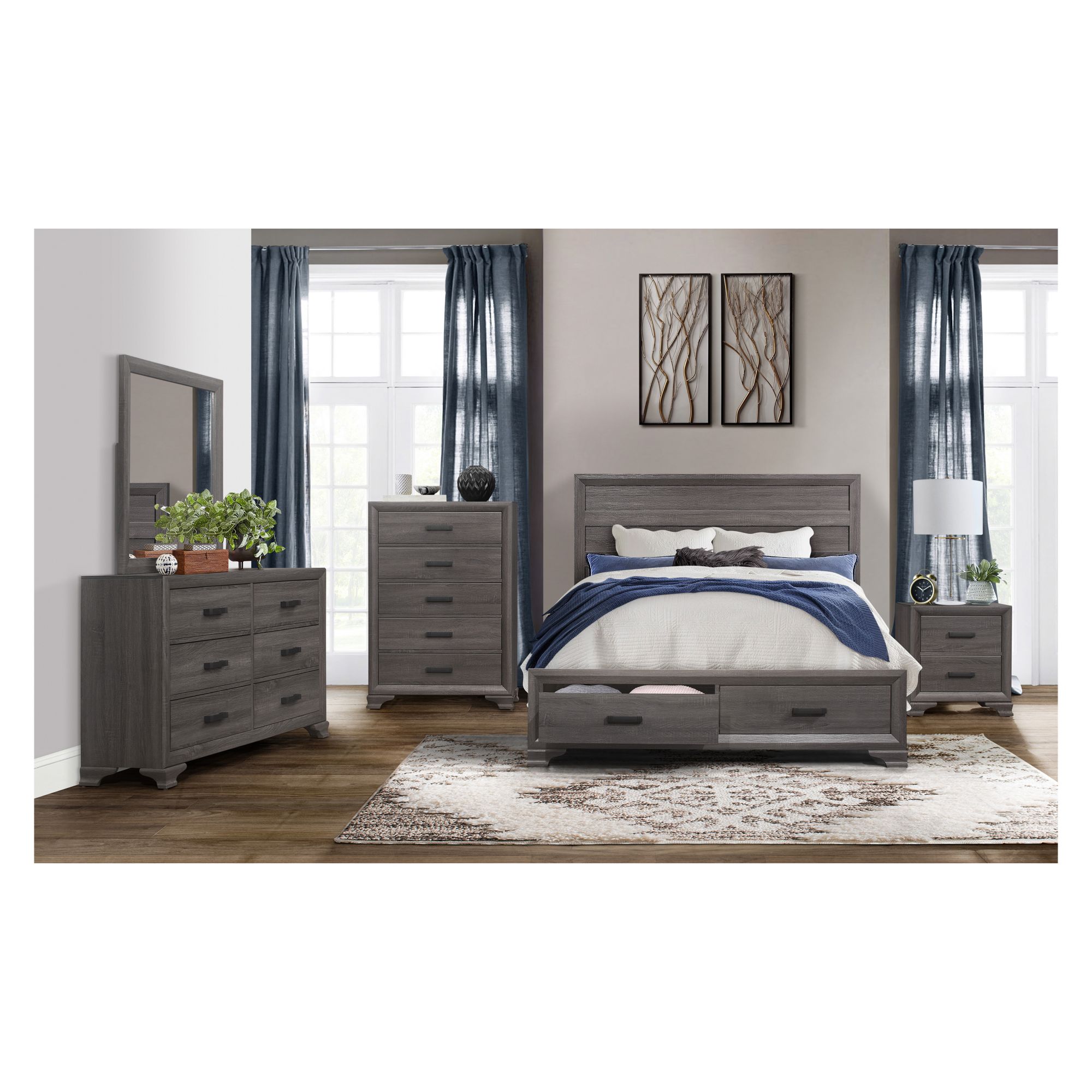 Ryan Bedroom Set 5Pc in Dark Gray by Global w/Options