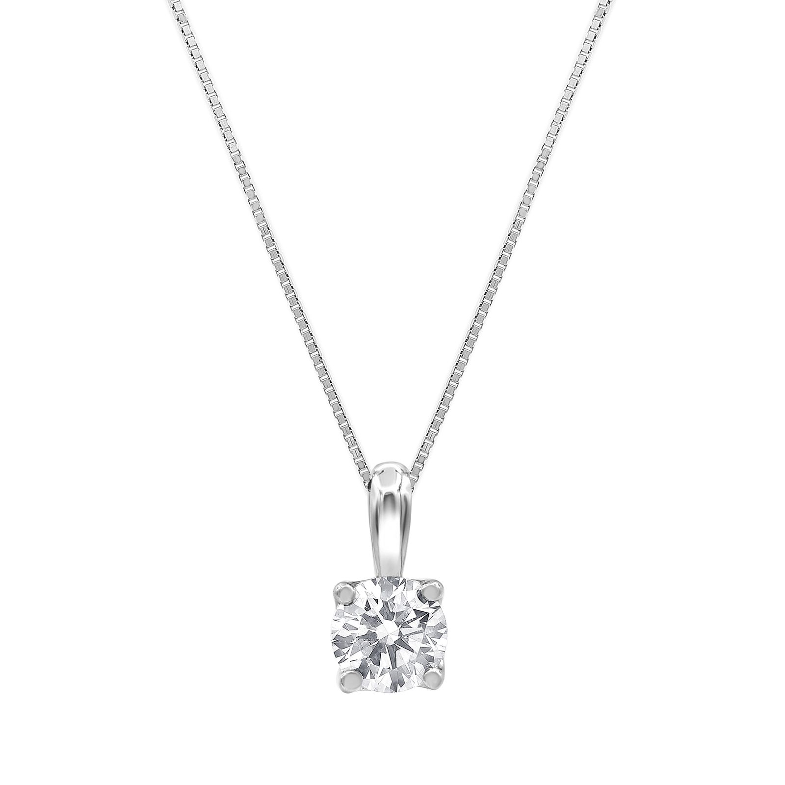 Solitaire Diamond Necklace 1 ct tw Round-cut 14K White Gold 18 (I/I2)