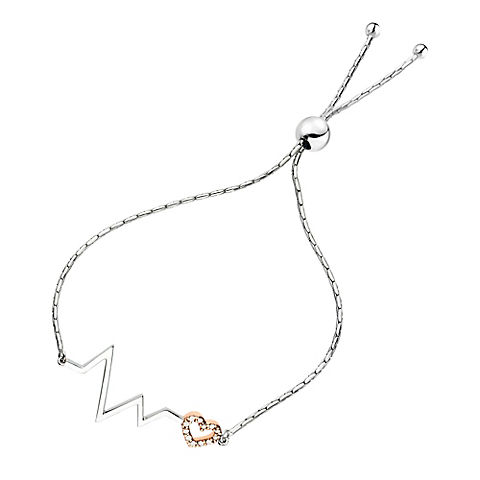 Amairah .10 ct. t.w. Diamond Bolo Bracelet in Rose Gold Plated Over Silver Heartbeat