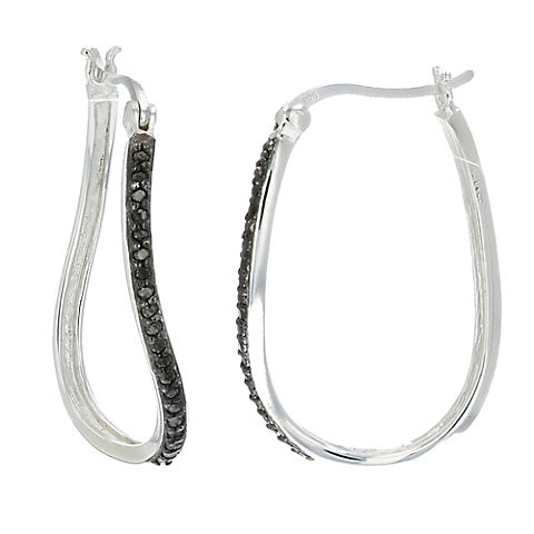 Amairah .25 ct. t.w. Black Diamond 1" Hoop Earrings in .925 Sterling Silver