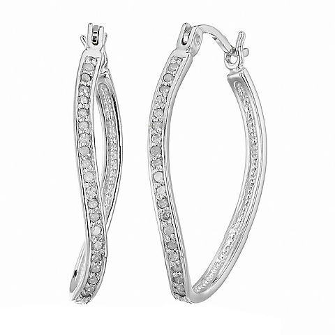 Amairah .25 ct. t.w. Diamond 1" Hoop Earrings in .925 Sterling Silver