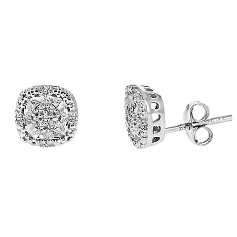 Amairah .10 ct. t.w. Diamond Earrings in .925 Sterling Silver Push Backs Cushion Shape