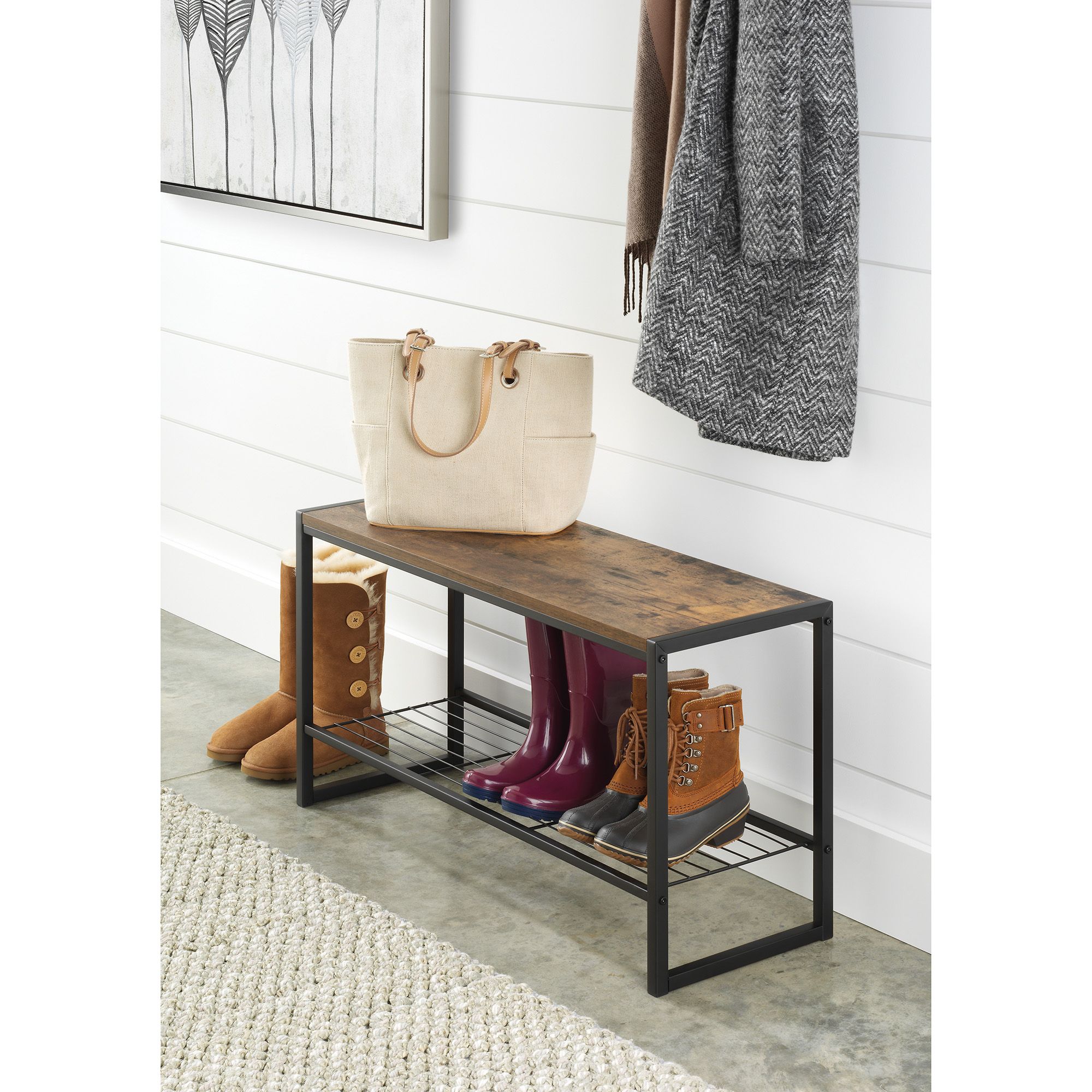 Industrial Storage Entryway Bench