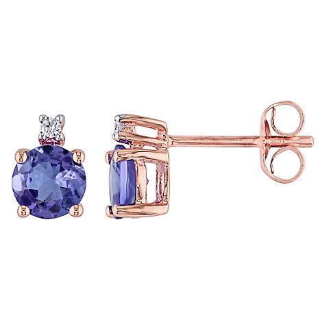 1.1 ct. t.g.w. Tanzanite and Diamond Accent Stud Earrings in 10k Rose Gold