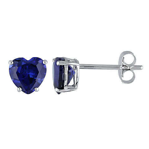 1.8 ct. t.g.w. Created Blue Sapphire Heart Stud Earrings in 10k White Gold