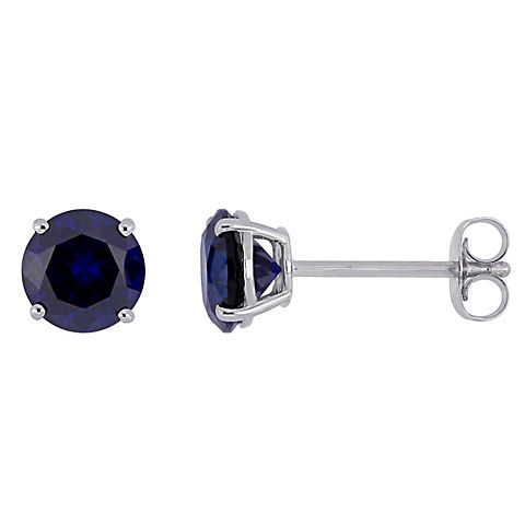 2 ct. t.g.w. Created Blue Sapphire Stud Earrings 10k White Gold